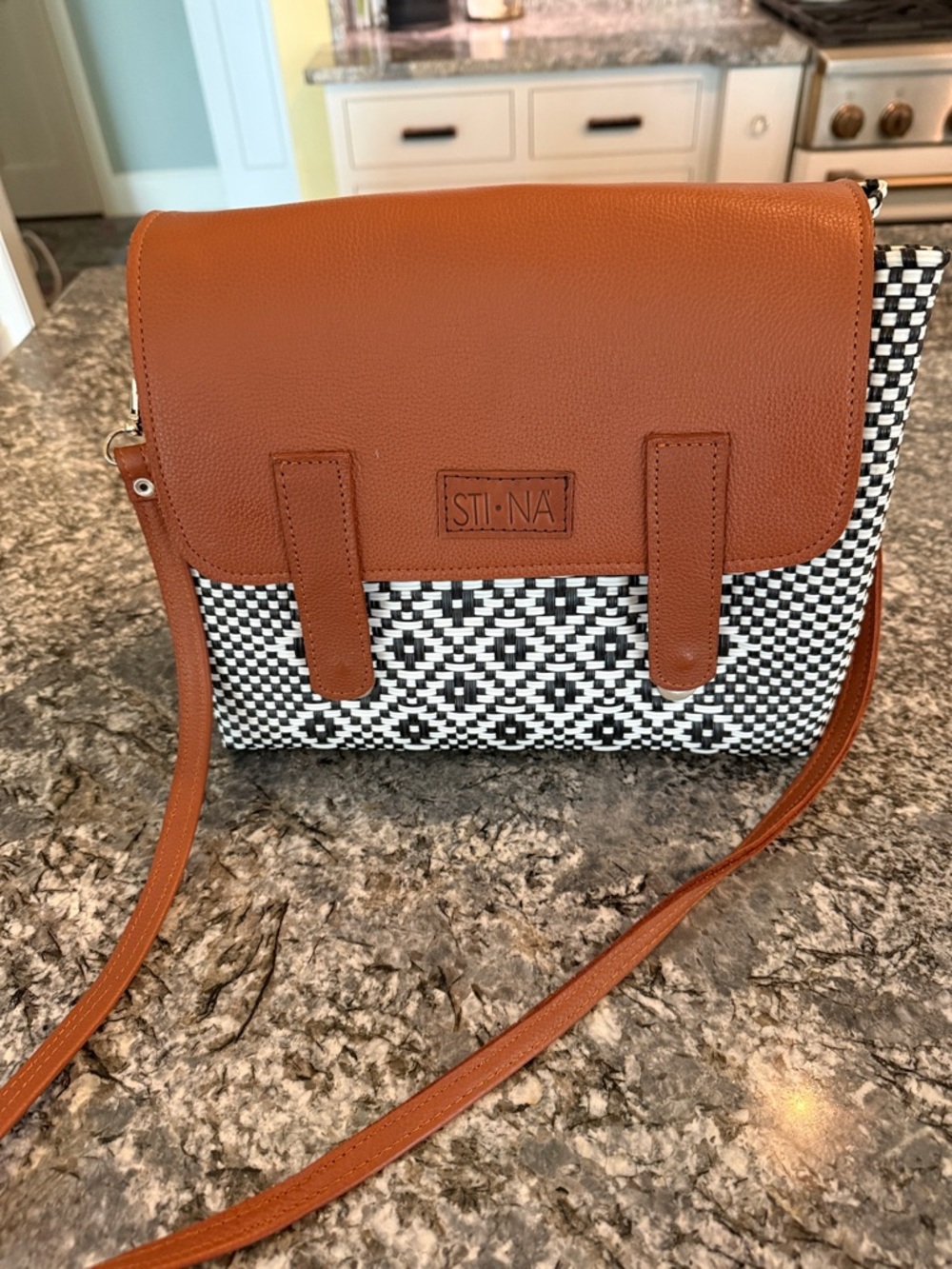 Brown & Black Woven Crossbody Bag